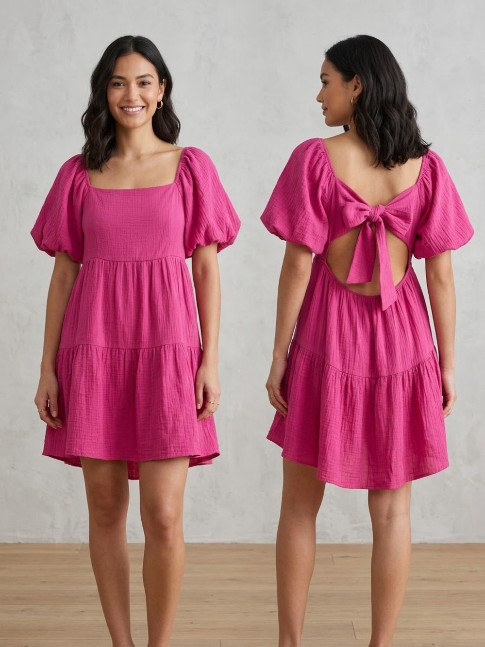 Hudson Gray Hot Pink Gauzy Babydoll Mini Dress L
